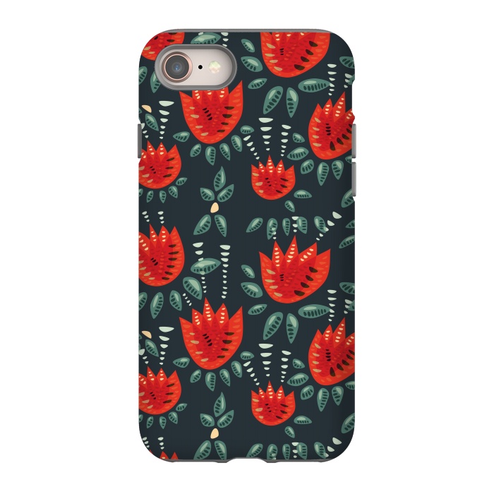 iPhone 8 StrongFit Red Tulips Dark Floral Pattern by Boriana Giormova