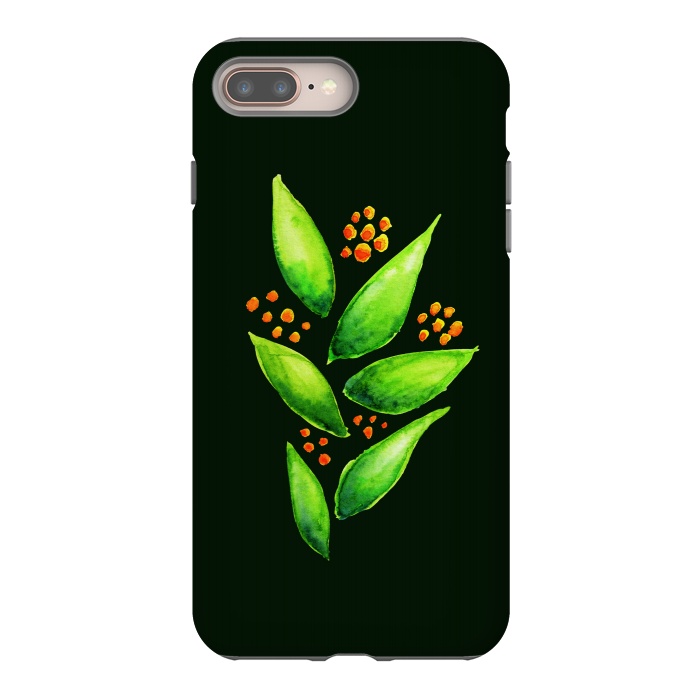 iPhone 8 plus StrongFit Abstract watercolor green plant with orange berries by Boriana Giormova