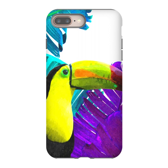 iPhone 8 plus StrongFit Tropical Toucan Palm Leaves by Alemi