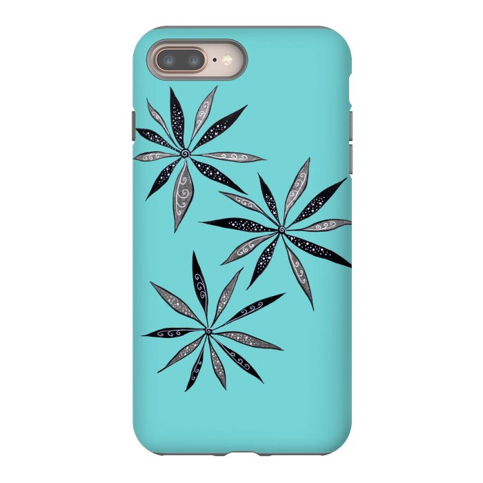 iPhone 8 plus StrongFit Elegant Thin Flowers With Dots And Swirls On Blue by Boriana Giormova