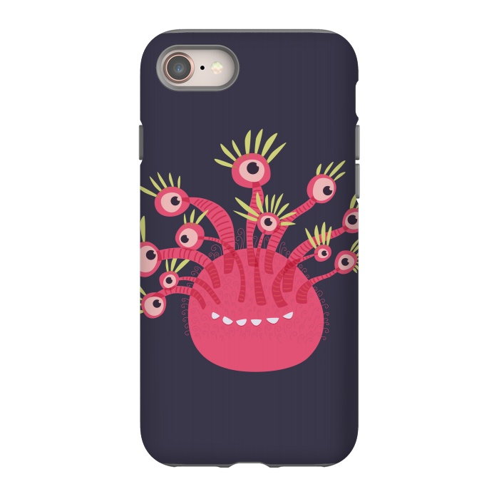 iPhone 8 StrongFit Funny Pink Monster With Eleven Eyes by Boriana Giormova