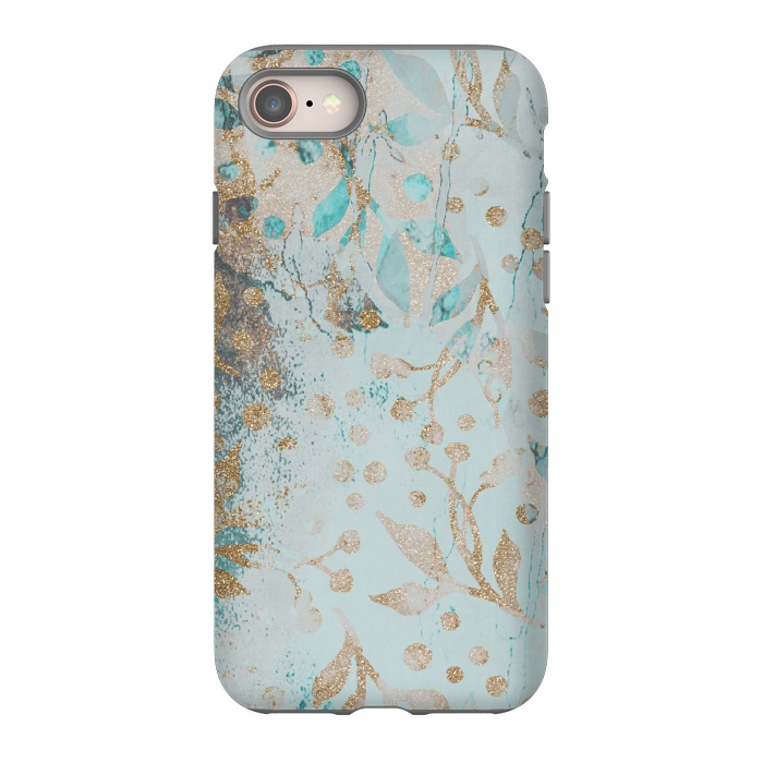 iPhone 8 StrongFit  Botanical  Pattern Teal And Gold by Andrea Haase
