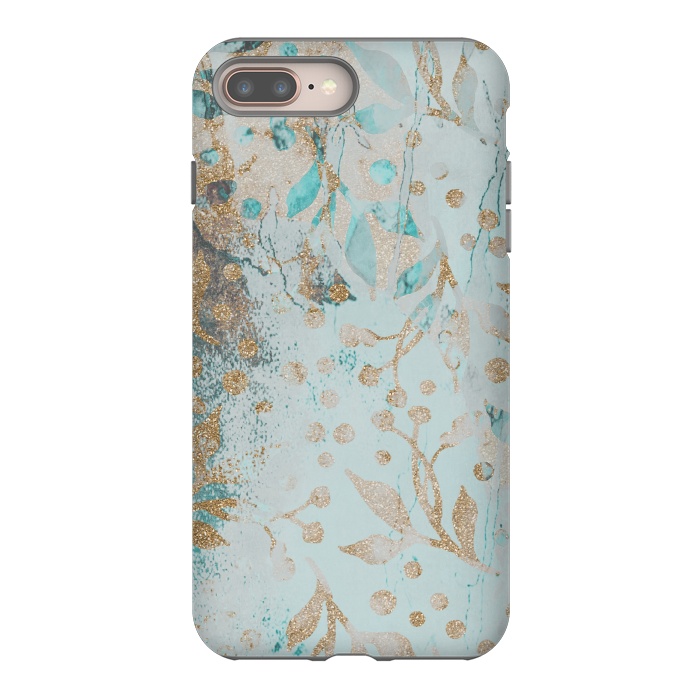 iPhone 8 plus StrongFit  Botanical  Pattern Teal And Gold by Andrea Haase
