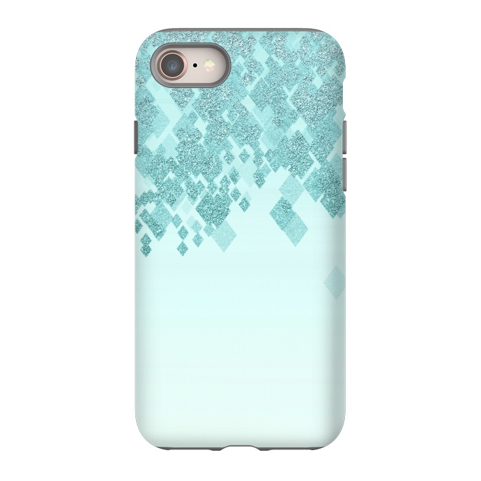 iPhone 8 StrongFit Turquoise Faux Glitter Diamonds by Andrea Haase