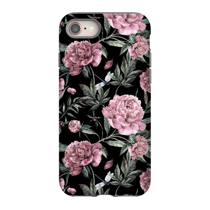 iPhone 8 StrongFit Black and Pink Peony Pattern by  Utart