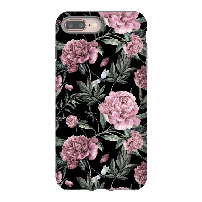 iPhone 8 plus StrongFit Black and Pink Peony Pattern by  Utart