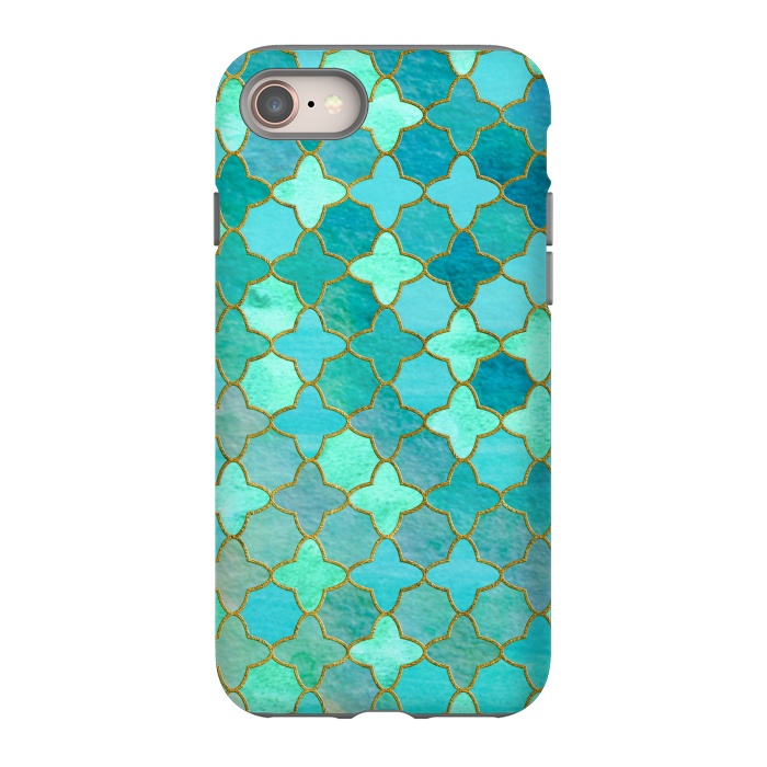 iPhone 8 StrongFit Aqua Moroccan Shapes Pattern  by  Utart