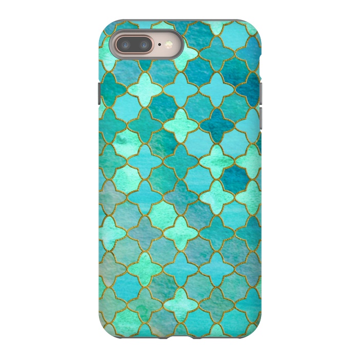 iPhone 8 plus StrongFit Aqua Moroccan Shapes Pattern  by  Utart