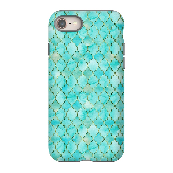 iPhone 8 StrongFit Multicolor Teal Blue Moroccan Shapes Pattern  by  Utart