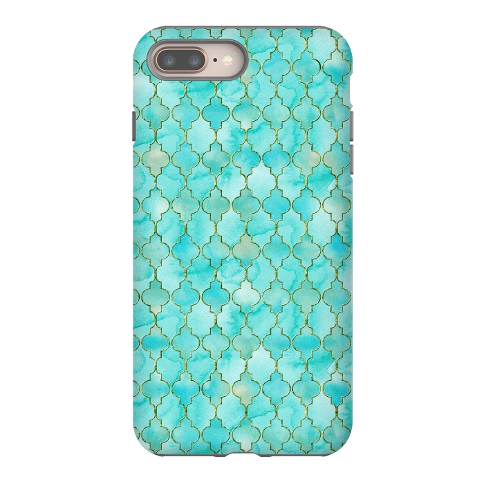 iPhone 8 plus StrongFit Multicolor Teal Blue Moroccan Shapes Pattern  by  Utart