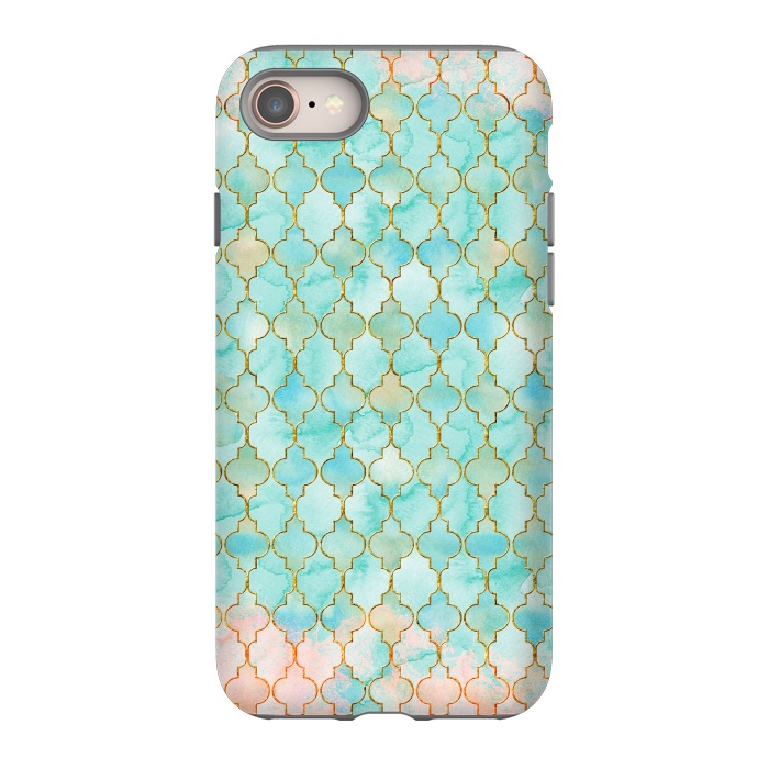 iPhone 8 StrongFit Multicolor Teal Pink Moroccan Shapes Pattern  by  Utart