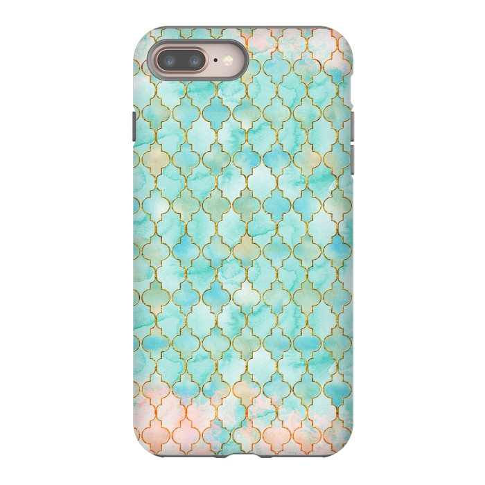 iPhone 8 plus StrongFit Multicolor Teal Pink Moroccan Shapes Pattern  by  Utart