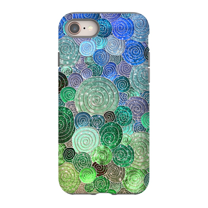 iPhone 8 StrongFit Green and Blue Circles and Polka Dots pattern by  Utart
