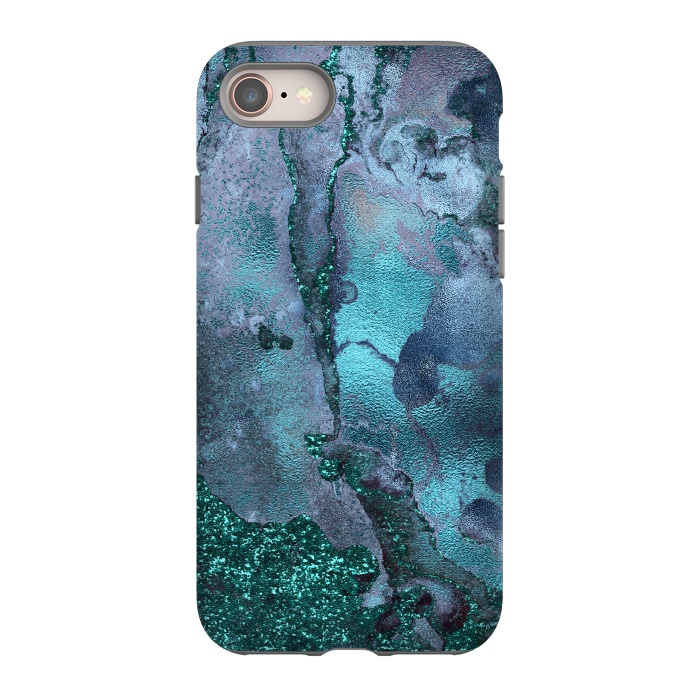 iPhone 8 StrongFit Blue and Teal Ink Glitter Marble by  Utart