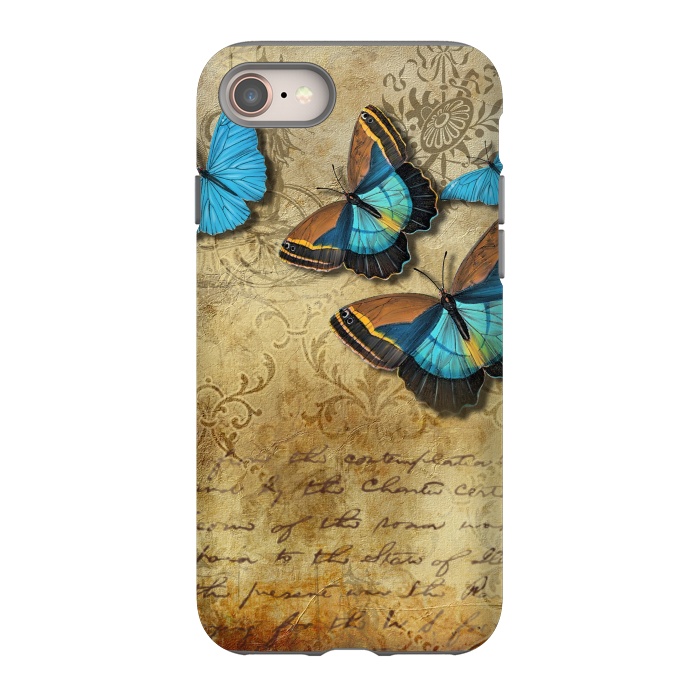 iPhone 8 StrongFit Blue Butterfly Vintage Collage by Andrea Haase