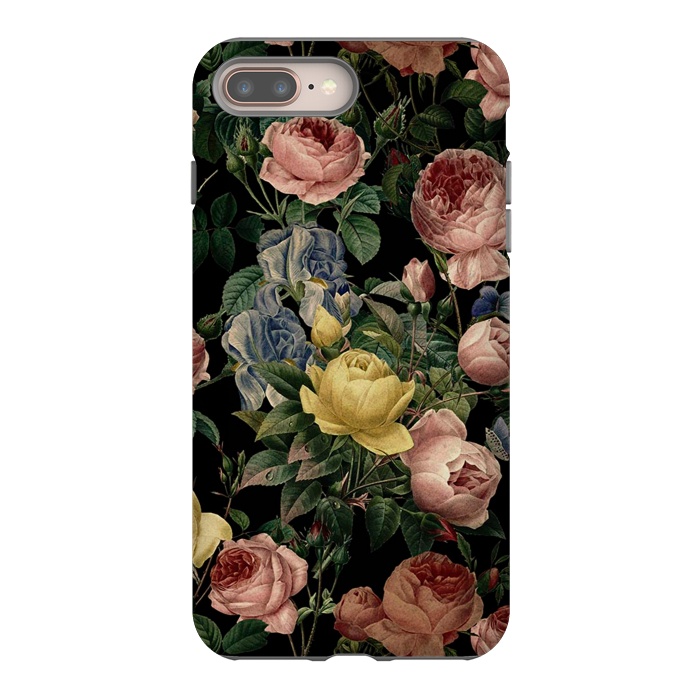 iPhone 8 plus StrongFit Victorian Vintage Roses on Black by  Utart
