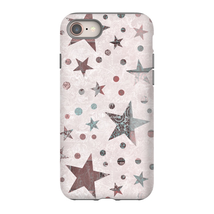 iPhone 8 StrongFit Pink Teal Patchwork Star Pattern by Andrea Haase
