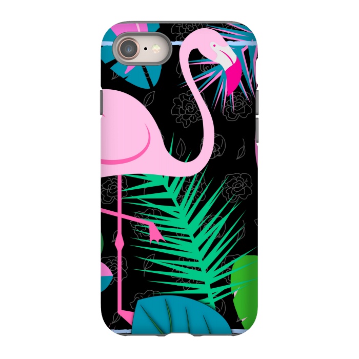 iPhone 8 StrongFit flamingo pattern black by MALLIKA