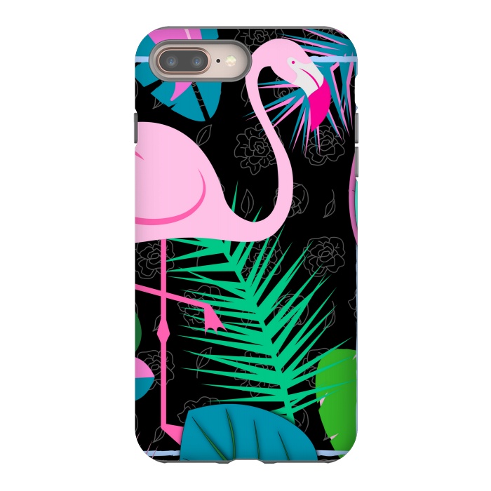 iPhone 8 plus StrongFit flamingo pattern black by MALLIKA