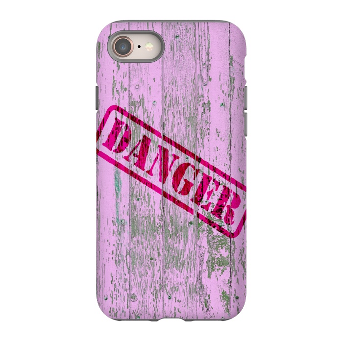 iPhone 8 StrongFit Pink Danger Sign On Old Wooden Planks by Andrea Haase
