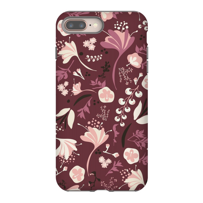 iPhone 8 plus StrongFit Beautiful Blooms on Burgundy by Paula Ohreen