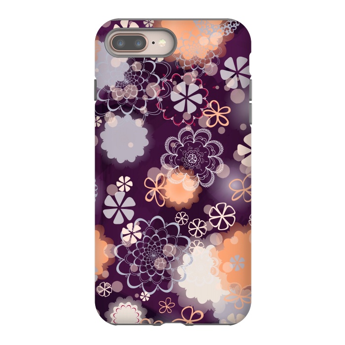 iPhone 8 plus StrongFit Lacy Flowers on Dark Purple by Paula Ohreen