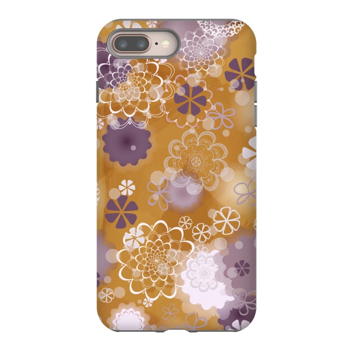 iPhone 8 plus StrongFit Lacy Flowers on Mustard by Paula Ohreen