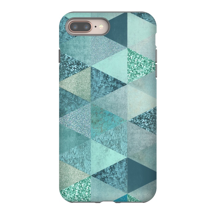 iPhone 8 plus StrongFit Fancy Shimmering Teal Triangles by Andrea Haase