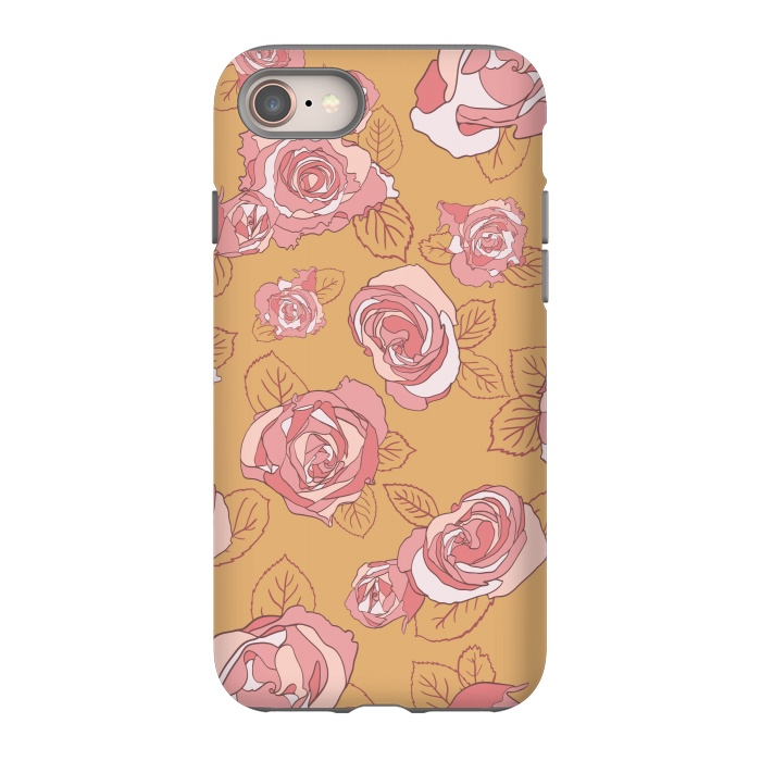 iPhone 8 StrongFit Retro Roses on Mustard by Paula Ohreen