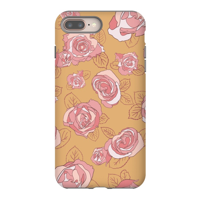 iPhone 8 plus StrongFit Retro Roses on Mustard by Paula Ohreen