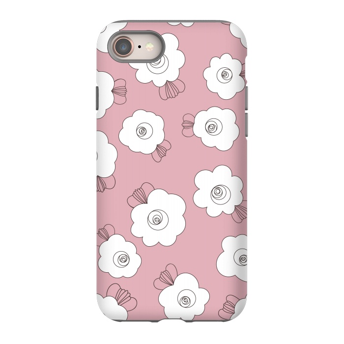 iPhone 8 StrongFit Fluffy Flowers - White on Pink by Paula Ohreen