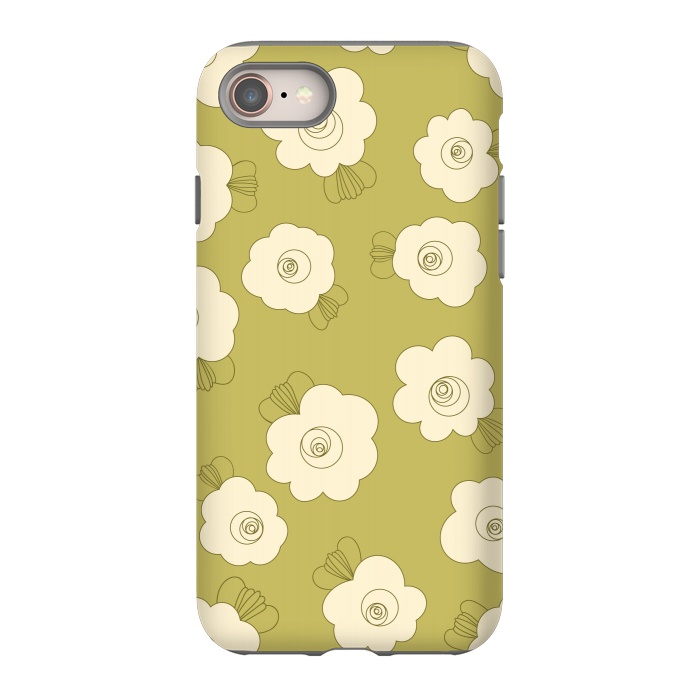iPhone 8 StrongFit Fluffy Flowers - Cream on Sap Green by Paula Ohreen