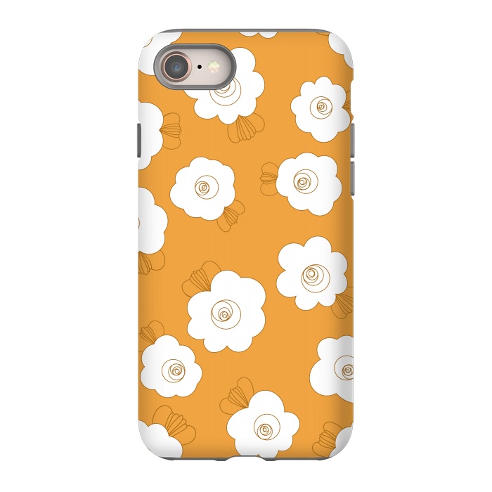 iPhone 8 StrongFit Fluffy Flowers - White on Pumpkin Orange by Paula Ohreen