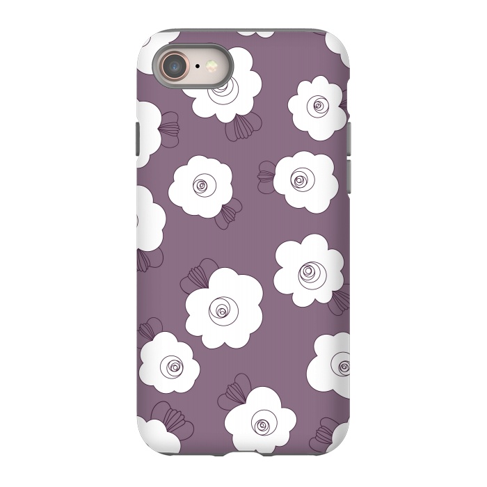 iPhone 8 StrongFit Fluffy Flowers - White on Grape Purple by Paula Ohreen