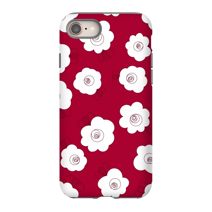 iPhone 8 StrongFit Fluffy Flowers - White on Red by Paula Ohreen