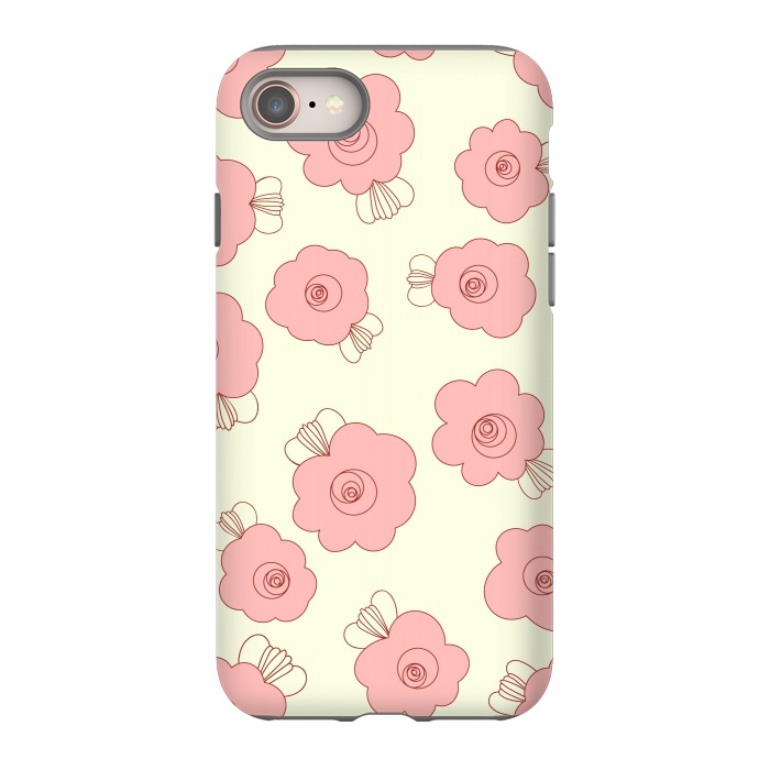 iPhone 8 StrongFit Fluffy Flowers - Pink on Cream by Paula Ohreen