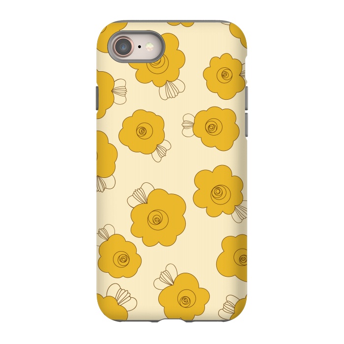 iPhone 8 StrongFit Fluffy Flowers - Mustard on Lemon Yellow by Paula Ohreen