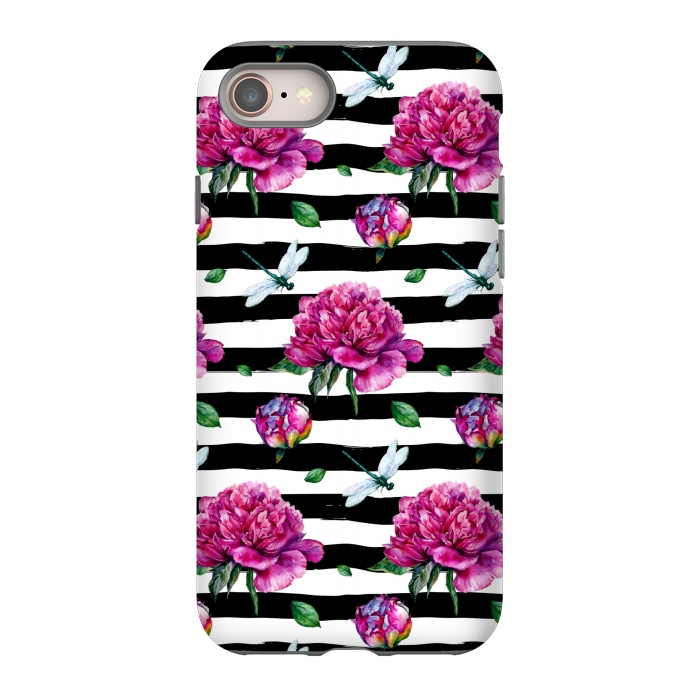 iPhone 8 StrongFit Black Stripes and Peonies by  Utart