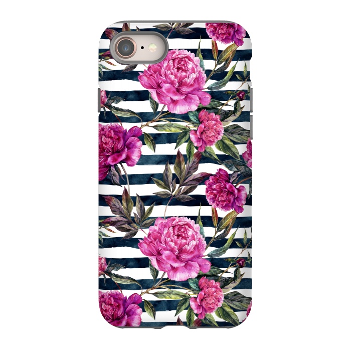 iPhone 8 StrongFit Pink peonies and black stripes by  Utart