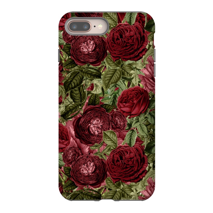 iPhone 8 plus StrongFit Victorian Dark Red Vintage Roses by  Utart