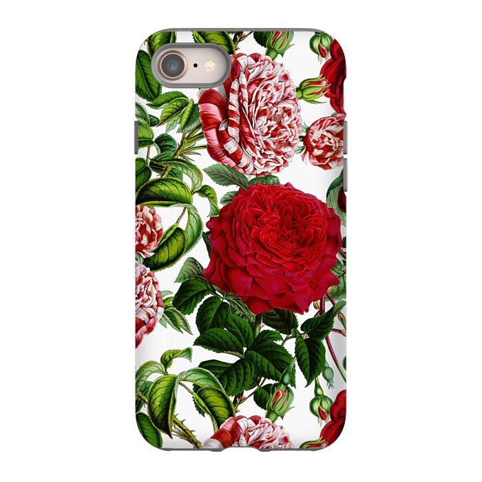 iPhone 8 StrongFit Red and White Vintage Roses Pattern by  Utart