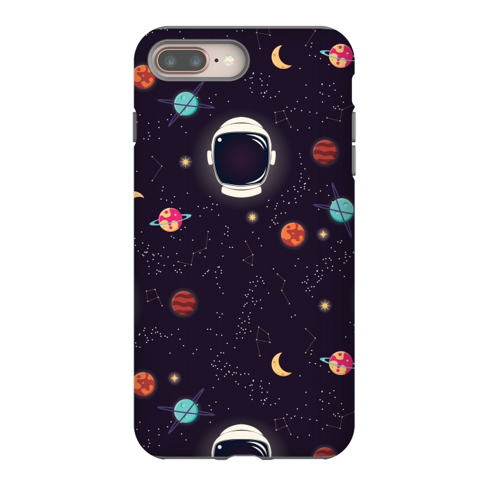 iPhone 8 plus StrongFit Universe with planets, stars and astronaut helmet seamless pattern, cosmos starry night sky by Jelena Obradovic
