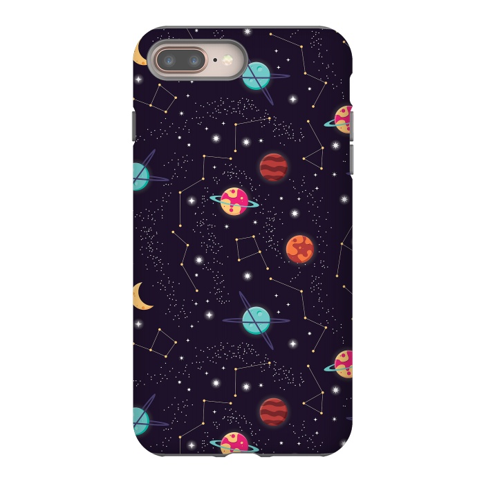 iPhone 8 plus StrongFit Universe with planets and stars seamless pattern, cosmos starry night sky 004 by Jelena Obradovic