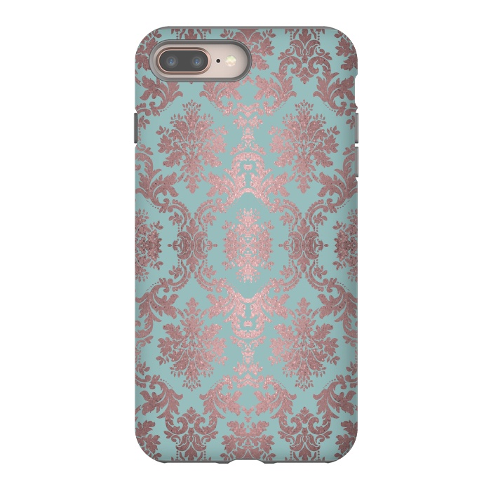 iPhone 8 plus StrongFit Rose Gold Teal Damask Pattern 2 by Andrea Haase