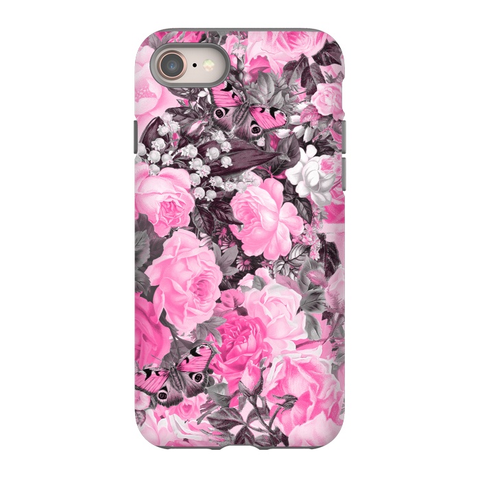 iPhone 8 StrongFit Nostalgic Pink Rose And Butterfly Pattern by Andrea Haase