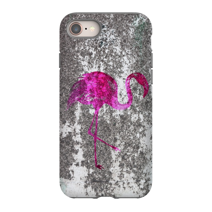iPhone 8 StrongFit Pink Flamingo Bird On Grunge Wall by Andrea Haase