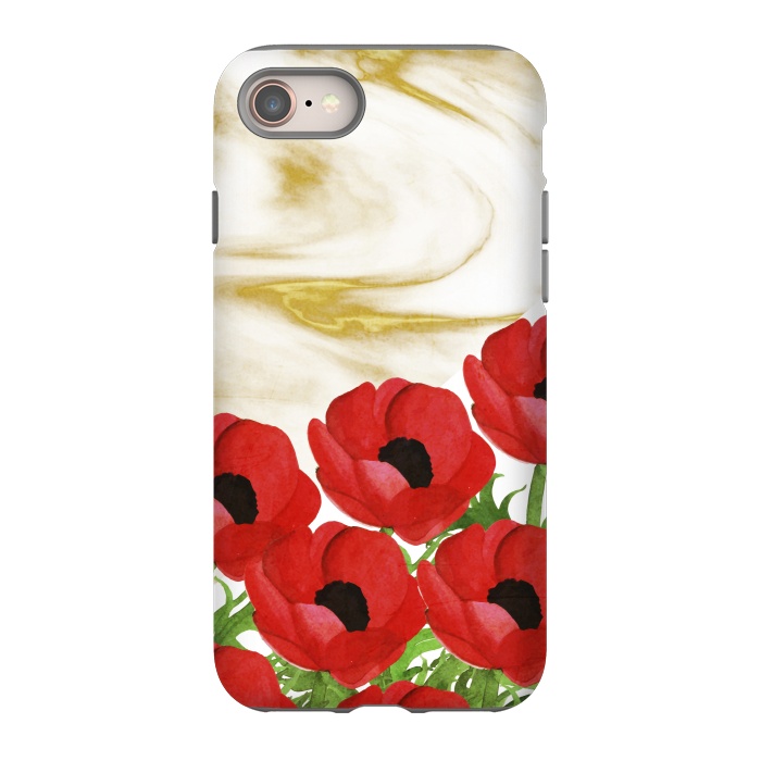 iPhone 8 StrongFit Red Flowers on Marbel by Rossy Villarreal