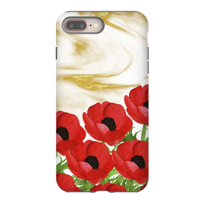 iPhone 8 plus StrongFit Red Flowers on Marbel by Rossy Villarreal