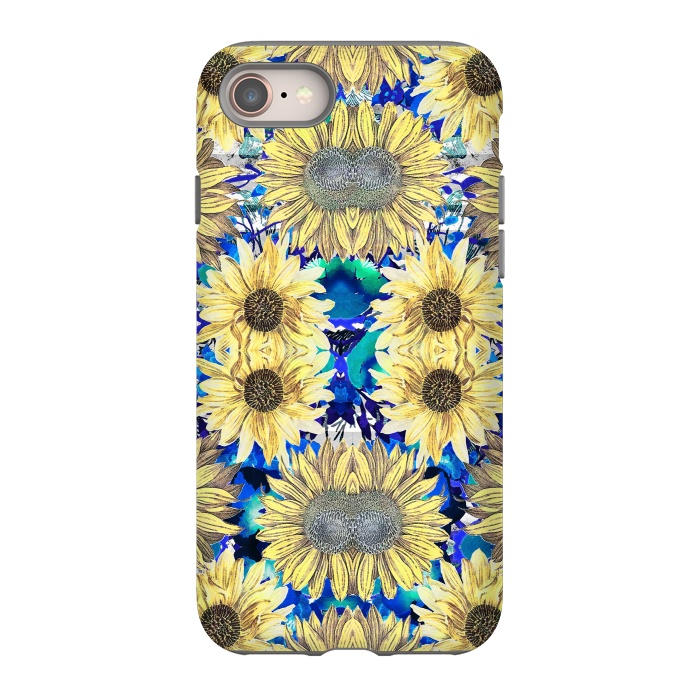 iPhone 8 StrongFit Watercolor painted sunflowers and blue foliage by Oana 