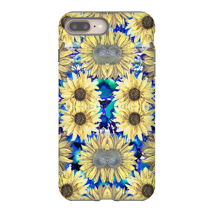iPhone 8 plus StrongFit Watercolor painted sunflowers and blue foliage by Oana 